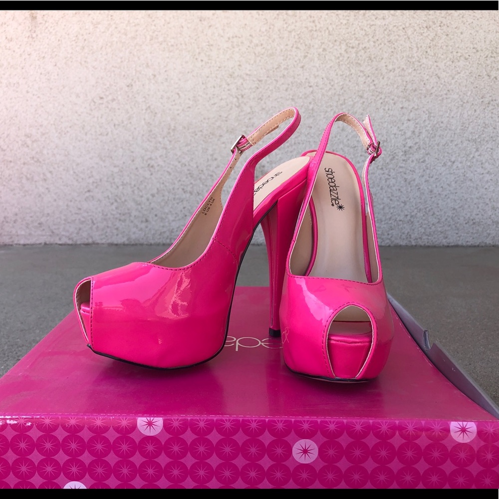 Hot pink peep toe heels